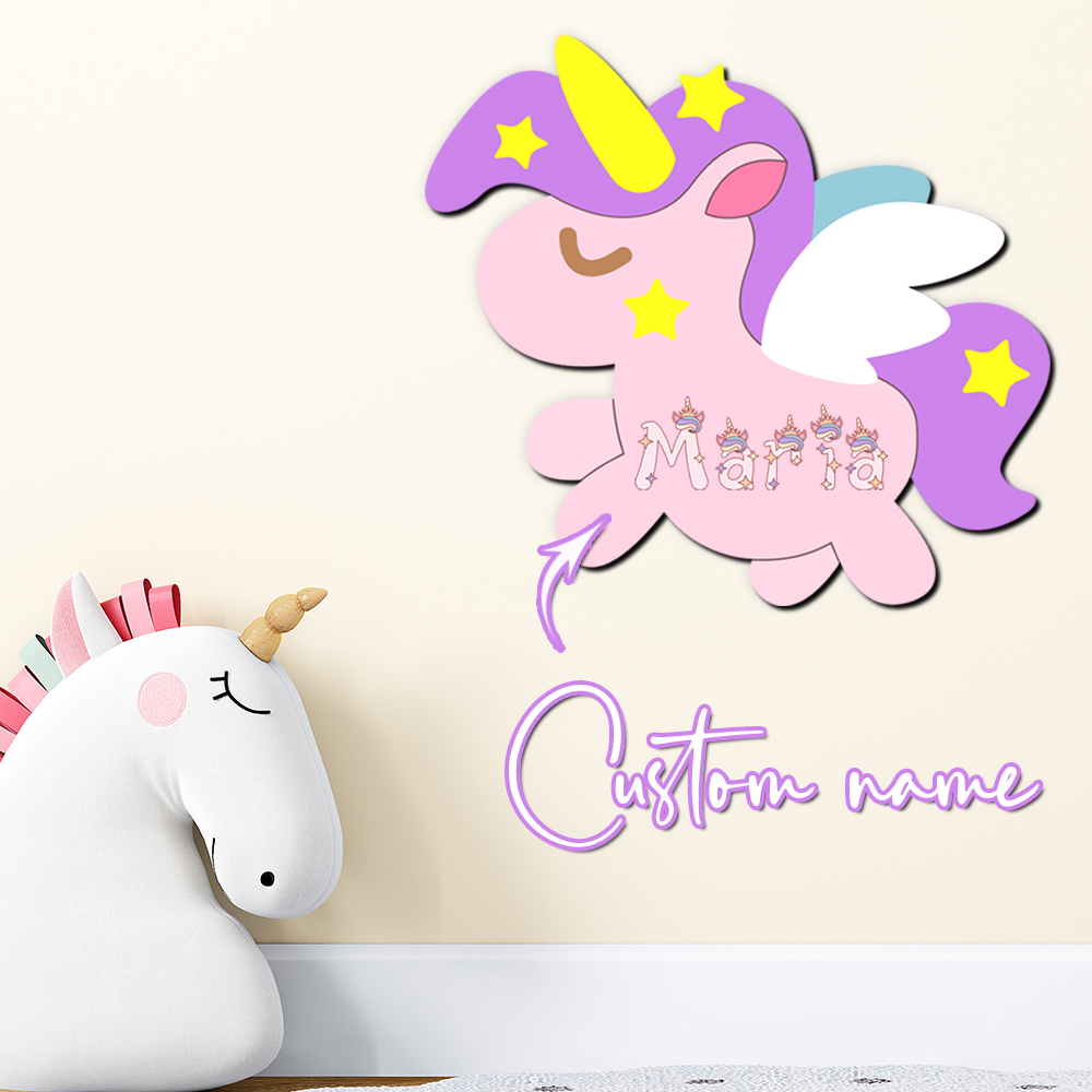 Baby Nursery Name Sign - Papan Nama Unicorn Kayu Custom, Huruf