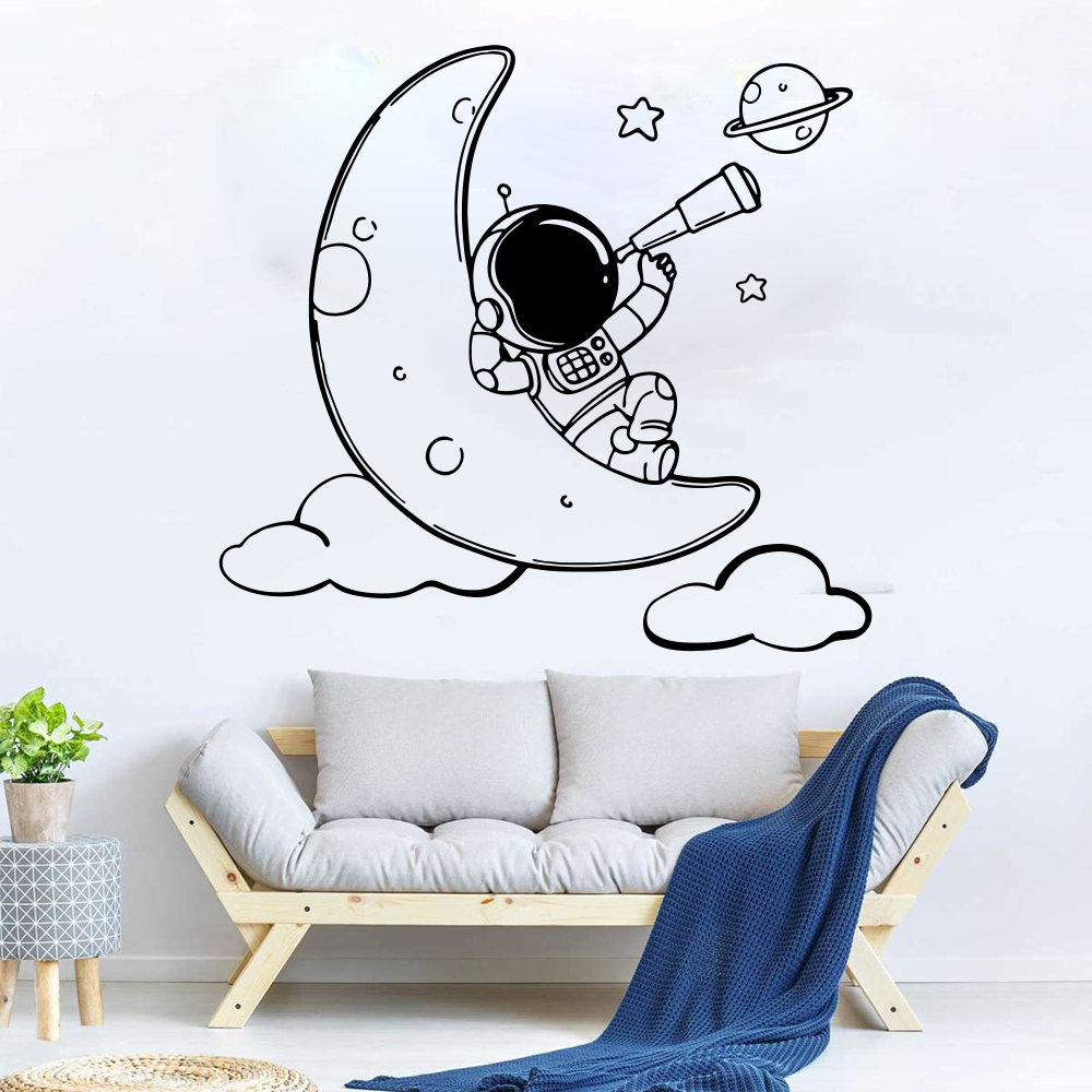 Baby Nursery Vinyl Wall Stickers - Stiker Dinding Kartun Astronaut On The