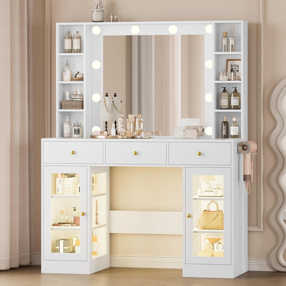 Drawer Dresser White - Meja Rias Putih dengan Permukaan Kaca,
