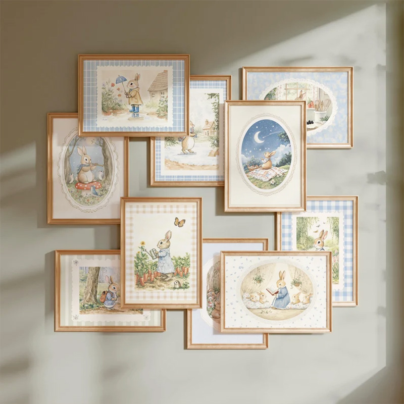 Baby Nursery Vintage - Vintage Boho Kotak-kotak Biru Kelinci Terinspirasi