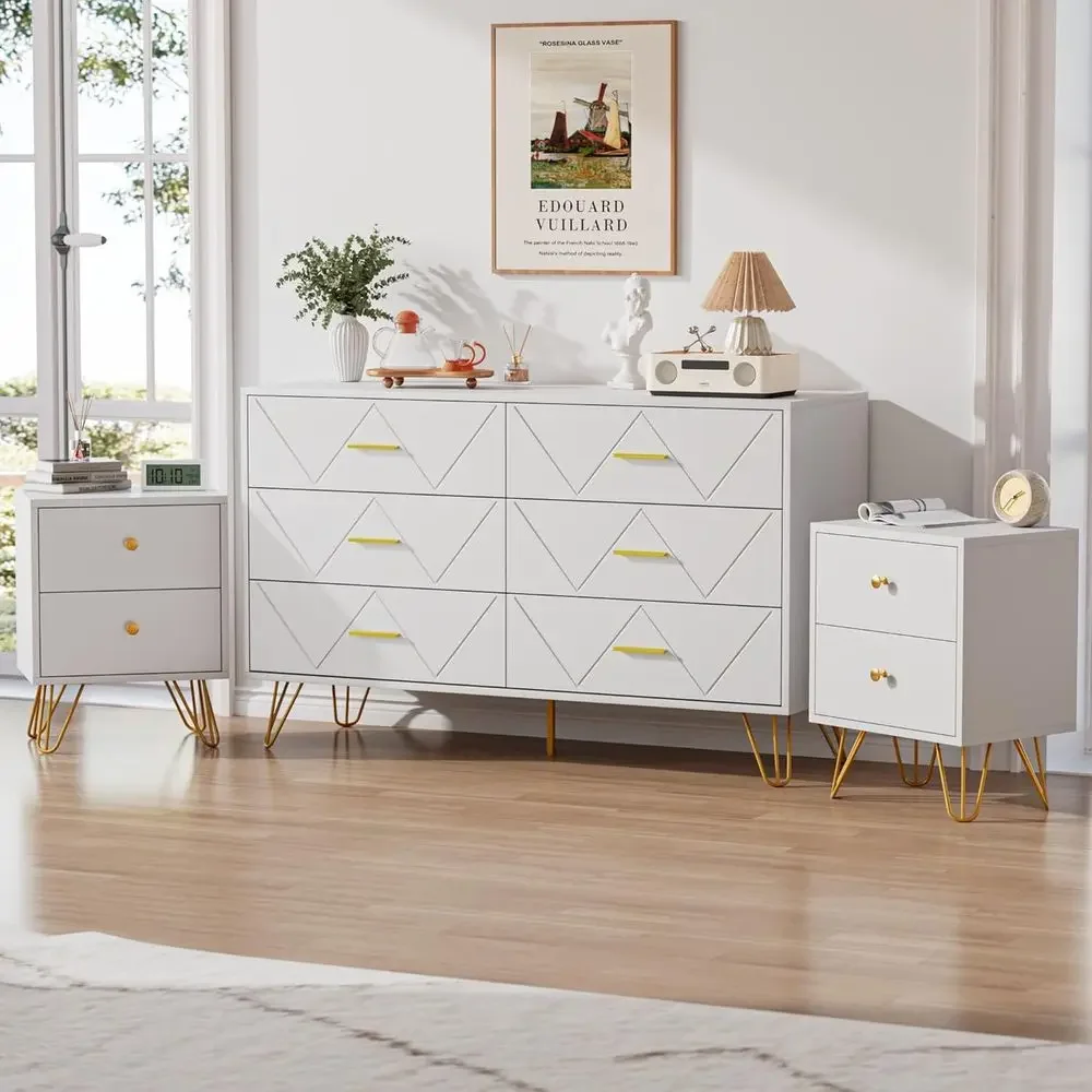 Drawer Dresser White - Set Kamar Tidur 3-Potong Warna Putih