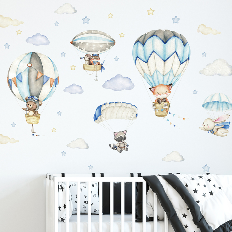 Baby Nursery Needs - Stiker dinding balon udara hewan lucu