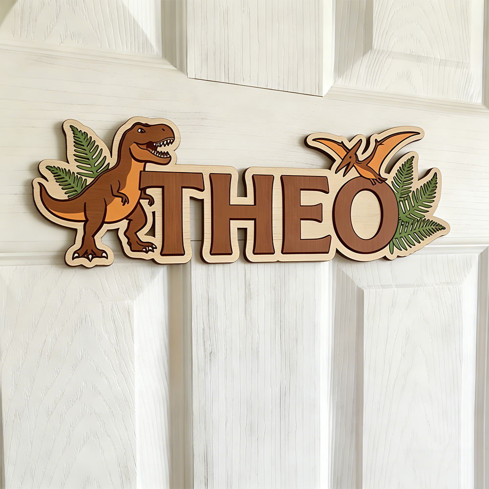 Baby Nursery Name Sign - Tanda Nama Dinosaurus yang Dipersonalisasi untuk