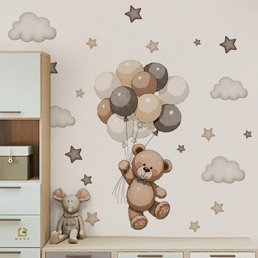 Baby Nursery Needs - Stiker Dinding Beruang Teddy yang Menggemaskan,