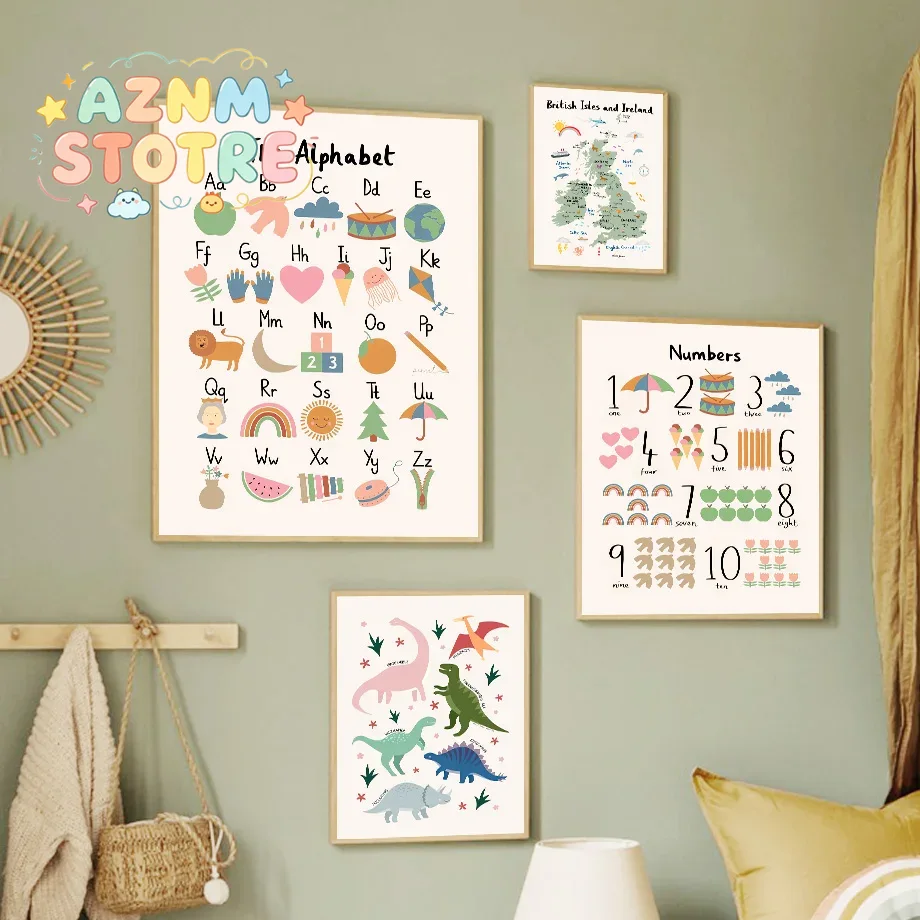 Baby Nursery Needs - Peta Dunia Hewan, Alfabet Dinosaurus, Angka,