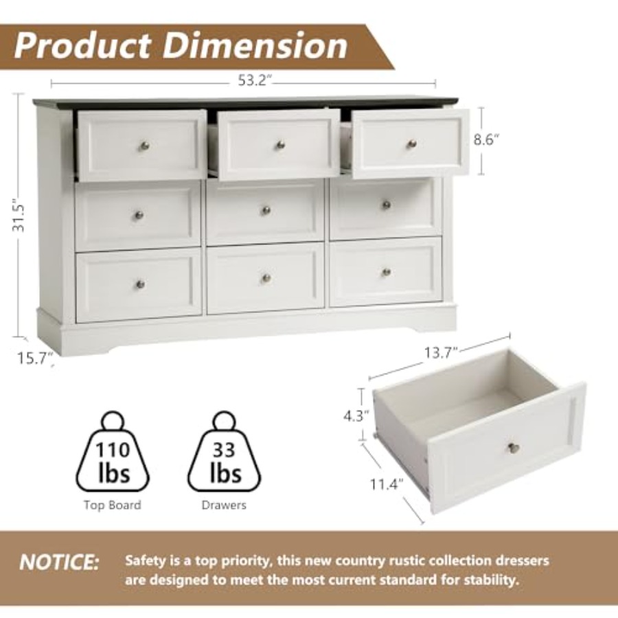 Set Kamar Tidur Gaya Farmhouse - Drawer Dresser White ulasan dan harga