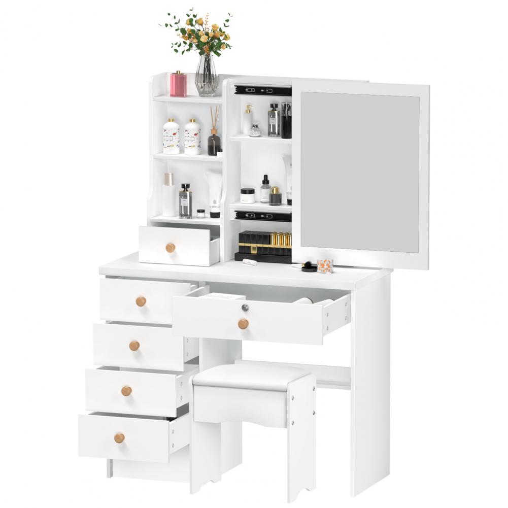 Meja Rias Meja Rias dengan Cer - Drawer Dresser White ulasan dan harga