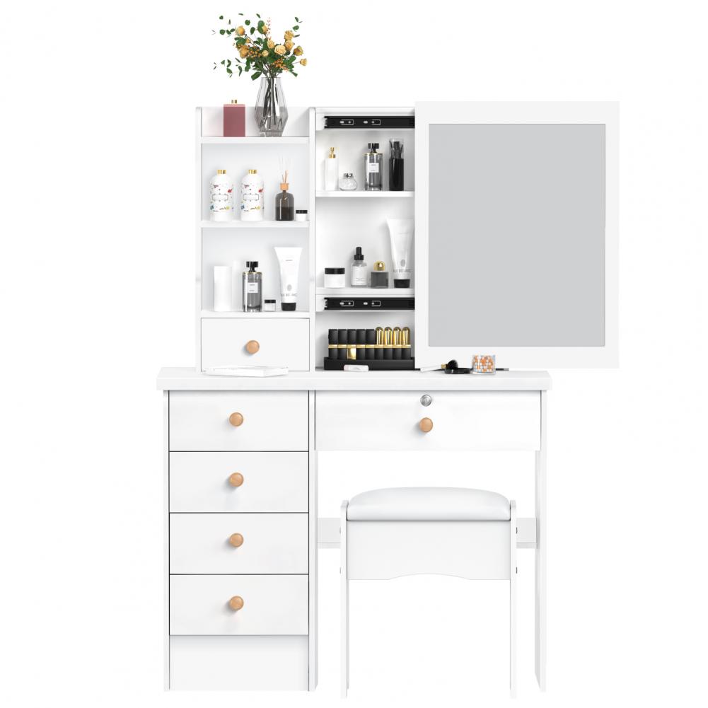 Meja Rias Meja Rias dengan Cer - Drawer Dresser White ulasan dan harga