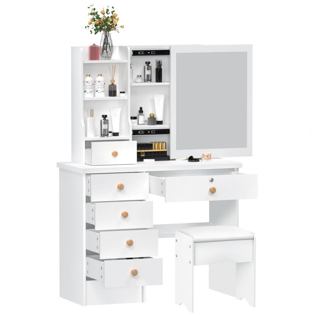 Meja Rias Meja Rias dengan Cer - Drawer Dresser White ulasan dan harga
