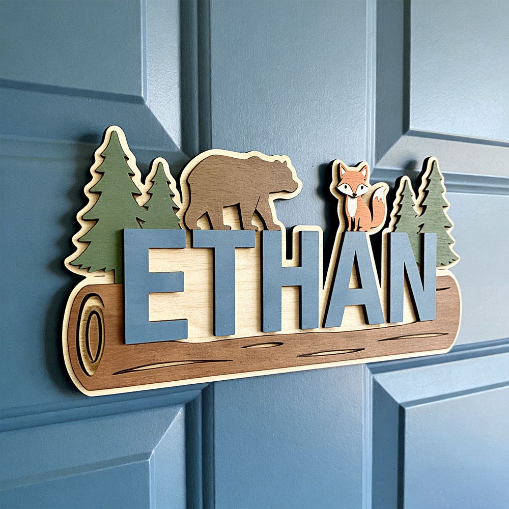 Papan Nama Kayu Hewan Hutan Pe - Baby Nursery Name Sign ulasan dan harga