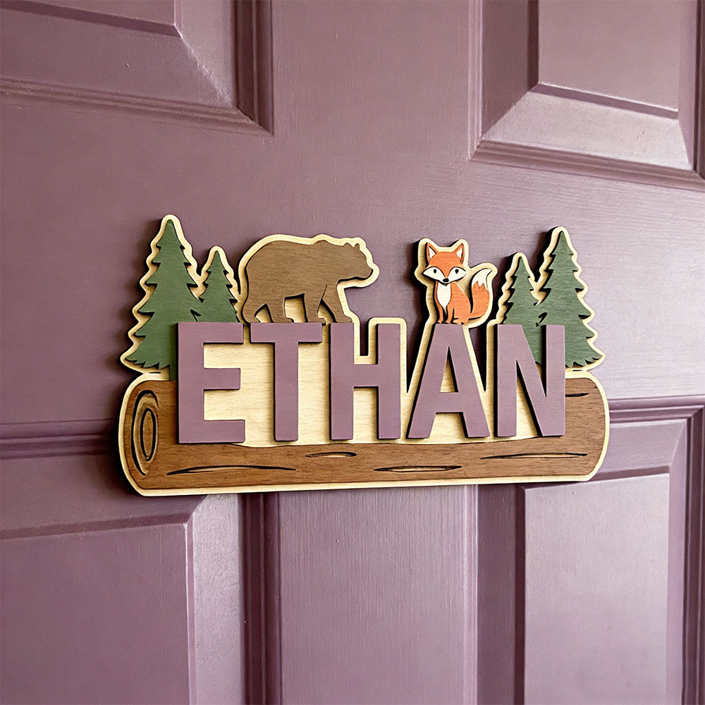 Papan Nama Kayu Hewan Hutan Pe - Baby Nursery Name Sign ulasan dan harga