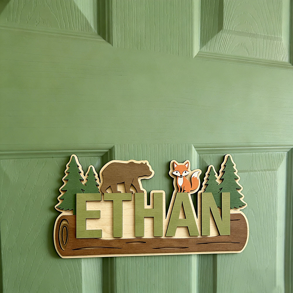 Papan Nama Kayu Hewan Hutan Pe - Baby Nursery Name Sign ulasan dan harga