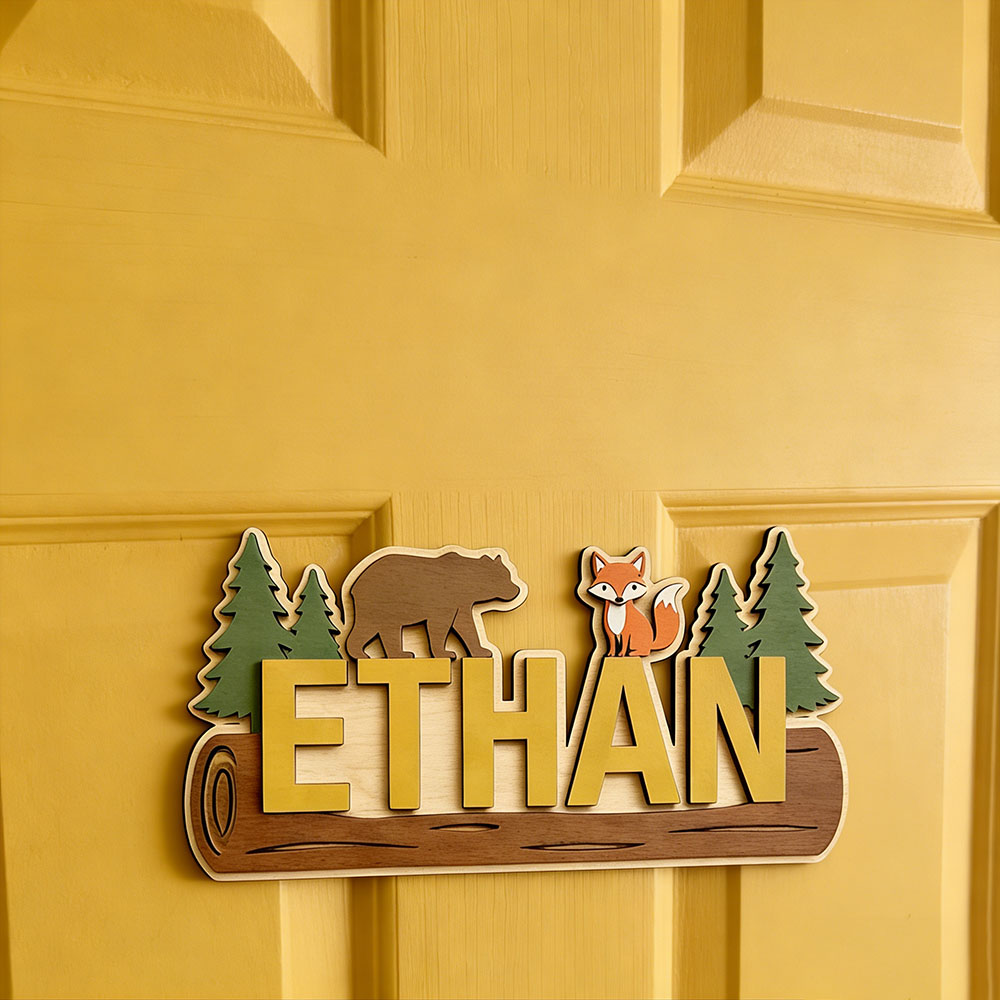 Papan Nama Kayu Hewan Hutan Pe - Baby Nursery Name Sign ulasan dan harga