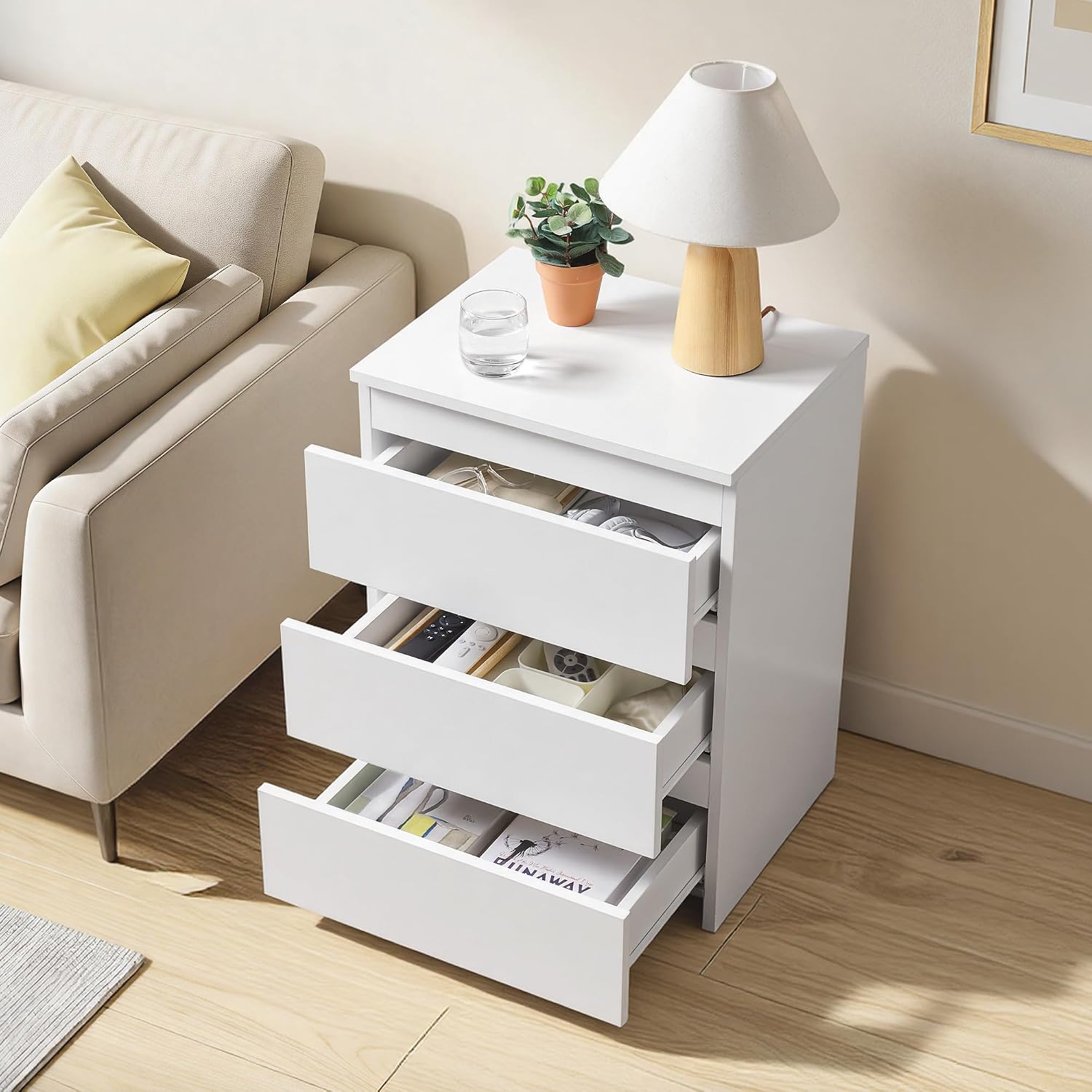 Meja Nakas Kecil dengan 3 Laci - Drawer Dresser White ulasan dan harga
