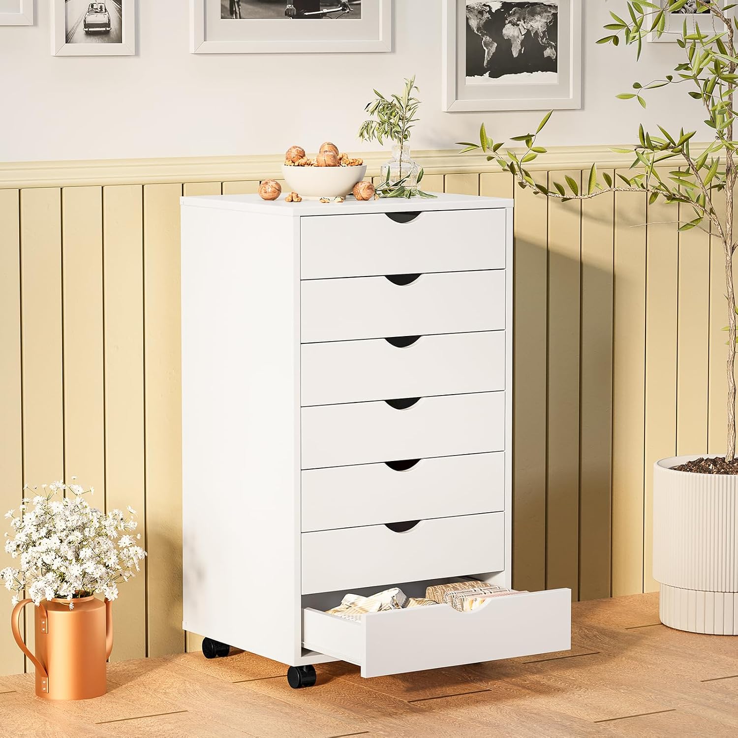 Lemari Penyimpanan Beroda 7 La - Drawer Dresser White ulasan dan harga