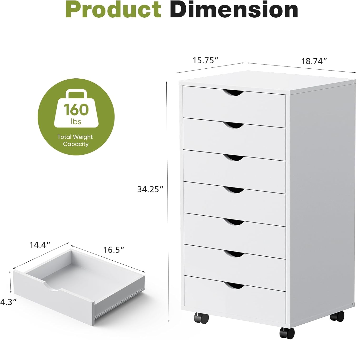 Lemari Penyimpanan Beroda 7 La - Drawer Dresser White ulasan dan harga