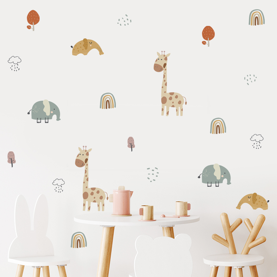 Kartun Jerapah Gajah Hewan Sti - Baby Nursery Vinyl Wall Stickers ulasan dan harga