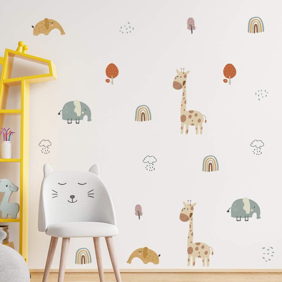 Kartun Jerapah Gajah Hewan Sti - Baby Nursery Vinyl Wall Stickers ulasan dan harga
