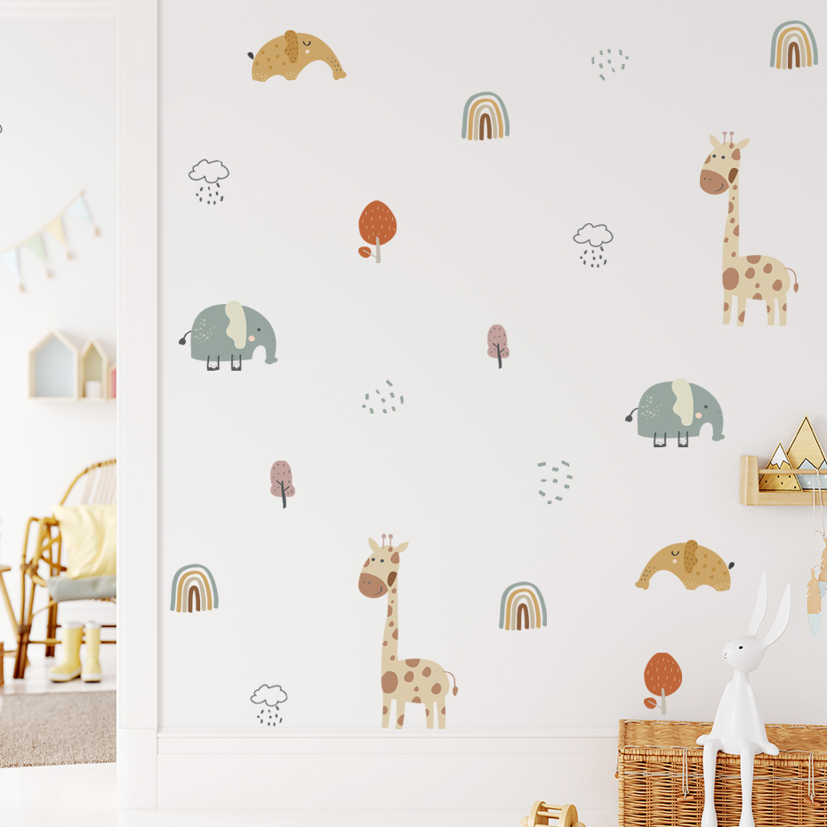 Kartun Jerapah Gajah Hewan Sti - Baby Nursery Vinyl Wall Stickers ulasan dan harga