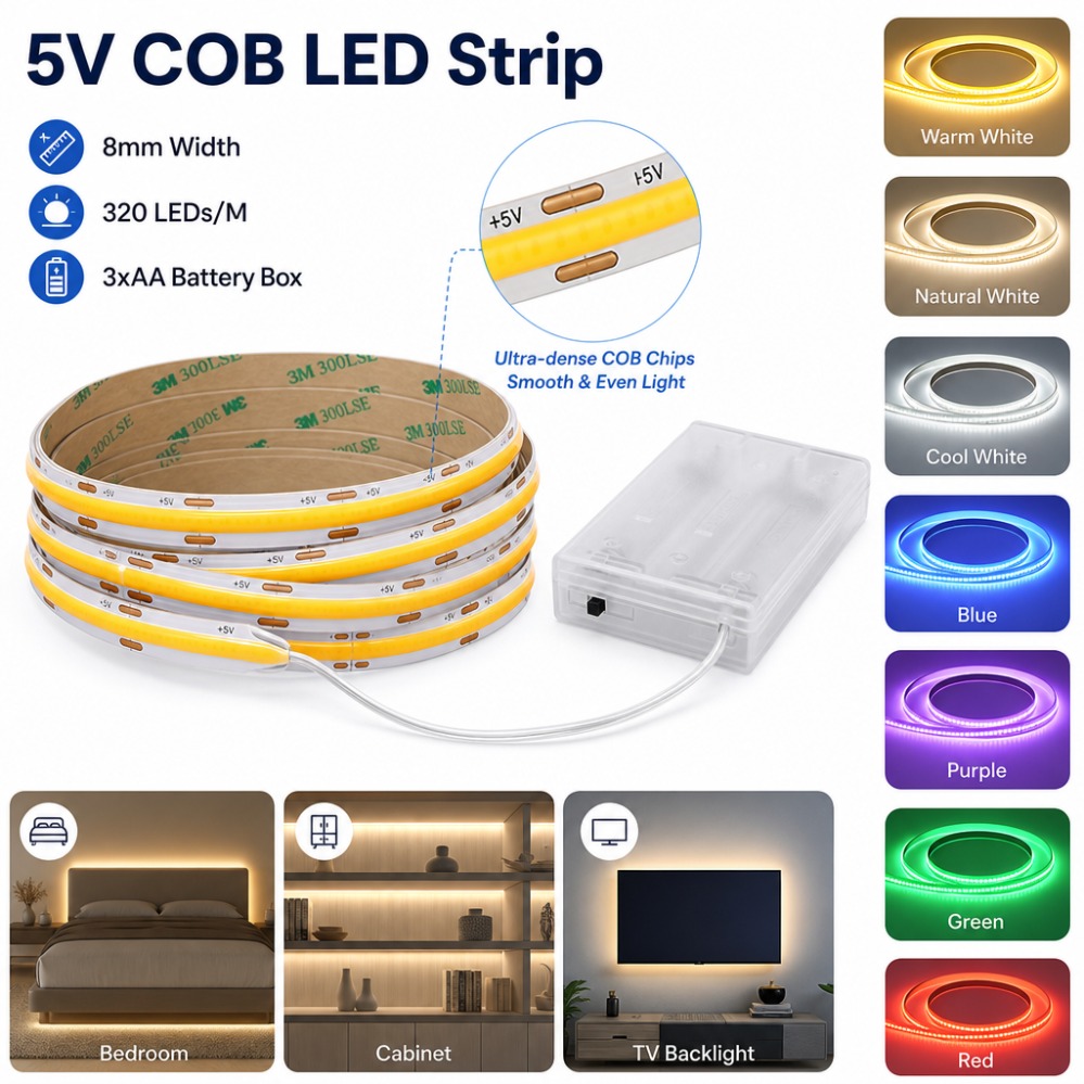 Baterai 3AA 5V COB LED Strip 8 - Drawer Dresser White ulasan dan harga